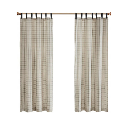 Plaid Faux Leather Tab Top Curtain Panel with Fleece Lining