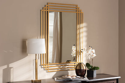 Baxton Studio Kalinda Art Deco Antique Gold Finished Rectangular Accent Wall Mirror