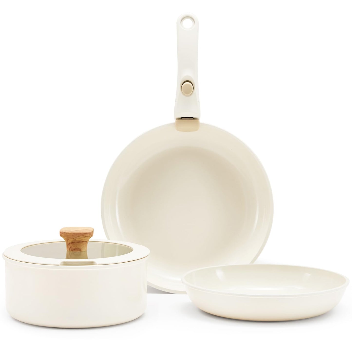 Hausfrau white pots and pans set removable handle non stick detachable handle ceramic cookware set kitchen cooking oven dishwasher safe NO PFAS NO PTFE