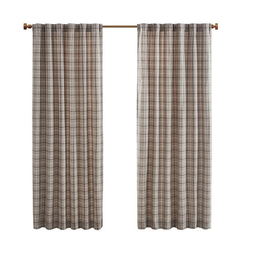 Plaid Rod Pocket and Back Tab Curtain Panel with Fleece Lining