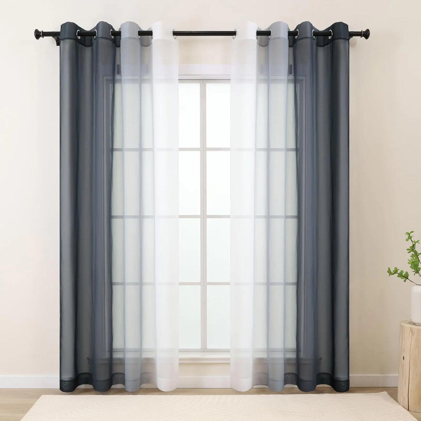 L.Z.E Black White Sheer Curtains 63 Inch Length for Living Room 2 Panels Set Black Ombre Sheer Curtains & Drapes for Kids Bedroom Boys Girls Room Modern Grommet Voile Window Sheers Short (LZE2218BK63)