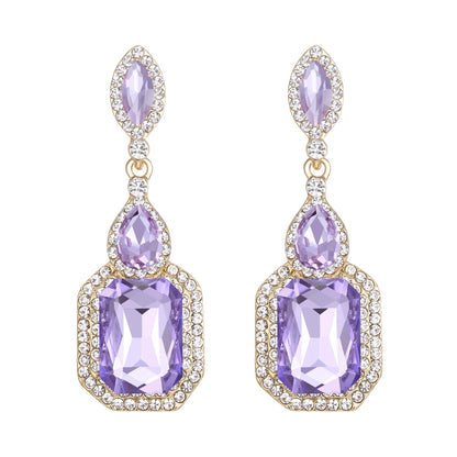 BriLove Wedding Bridal Dangle Earrings for Women Emerald Cut Crystal Infinity Figure 8 Chandelier Earrings Light Purple Gold-Tone
