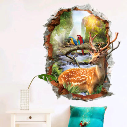 3D Wall Stickers with Scenic Deer for Bedroom Decor