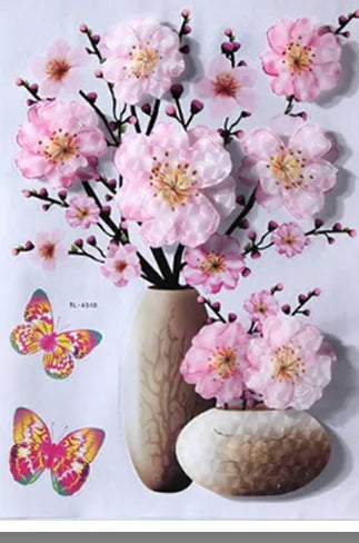 3D Faux Flower Vase Wall Decor for Bedroom