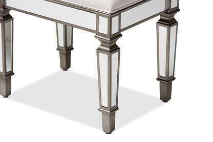 Baxton Studio Marielle Hollywood Regency Glamour Style Off White Fabric Upholstered Mirrored Ottoman Vanity Bench
