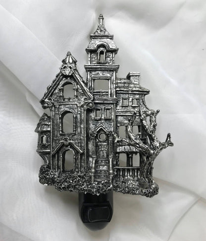 Haunted Mansion Nightlight, Hand Painted Resin Sculpture | Victorian Gothic Night Light | Ghost House Lighting for Gothic Fantasy Home Decor