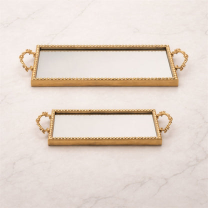 Gold Beaded Mirror Tray (Set of 2)