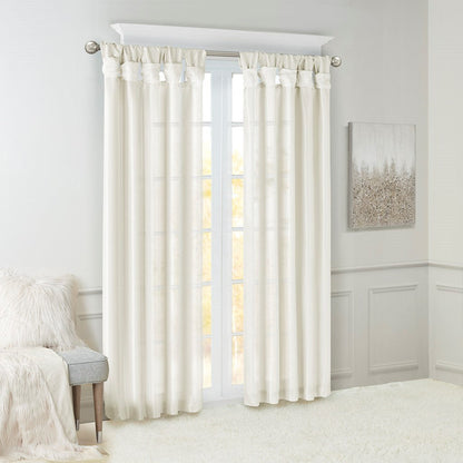 Twist Tab Lined Window Curtain Panel White 50x95