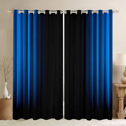 Geometric Abstract Ombre Window Curtains for Bedroom Living Room Kids Teens Blue and Black Striped Curtains Decor Modern Fashion Window Drapes Treatments 52W X 63L2 Panels