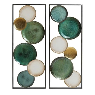 LuxenHome Set of 2 Coastal Abstract Geometrical Wall Decor Panels Green Wall Decor Living Room with FrameMetal Art Wall DecorLarge Hanging Wall Decor for Home