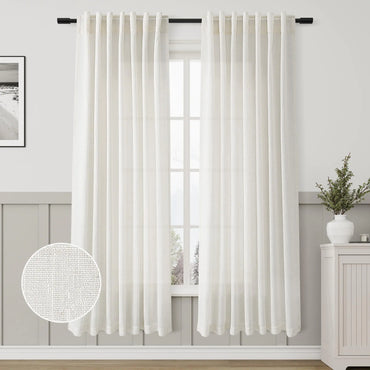 Aersas Natural Linen Textured Curtains 72 Inches Long for Living Room 2 Panel Set Back Tab Rod Pocket Semi Sheer Luxury Curtains Pleat Boho Window Curtain Decor for Dining Room Bedroom 52x72