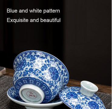 Ceramic set, three talents, covered bowl, old clay, retro kung fu tea set, tea bowl, underglaze tiger cup, Jingdezhen