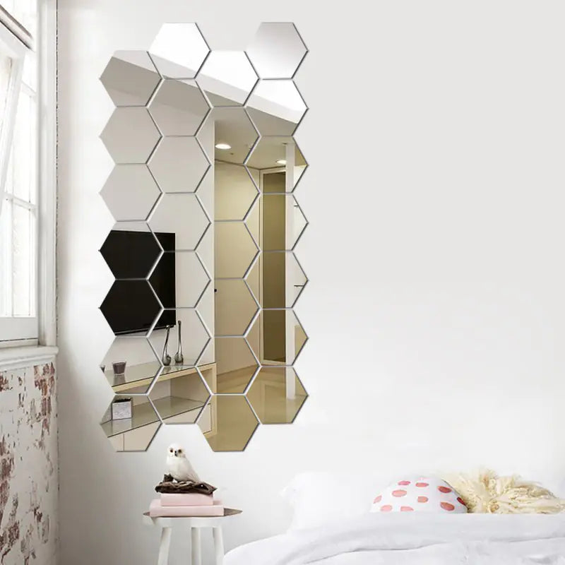 Hexagonal Mirror Wall Stickers 3D Reflective (Each Piece)