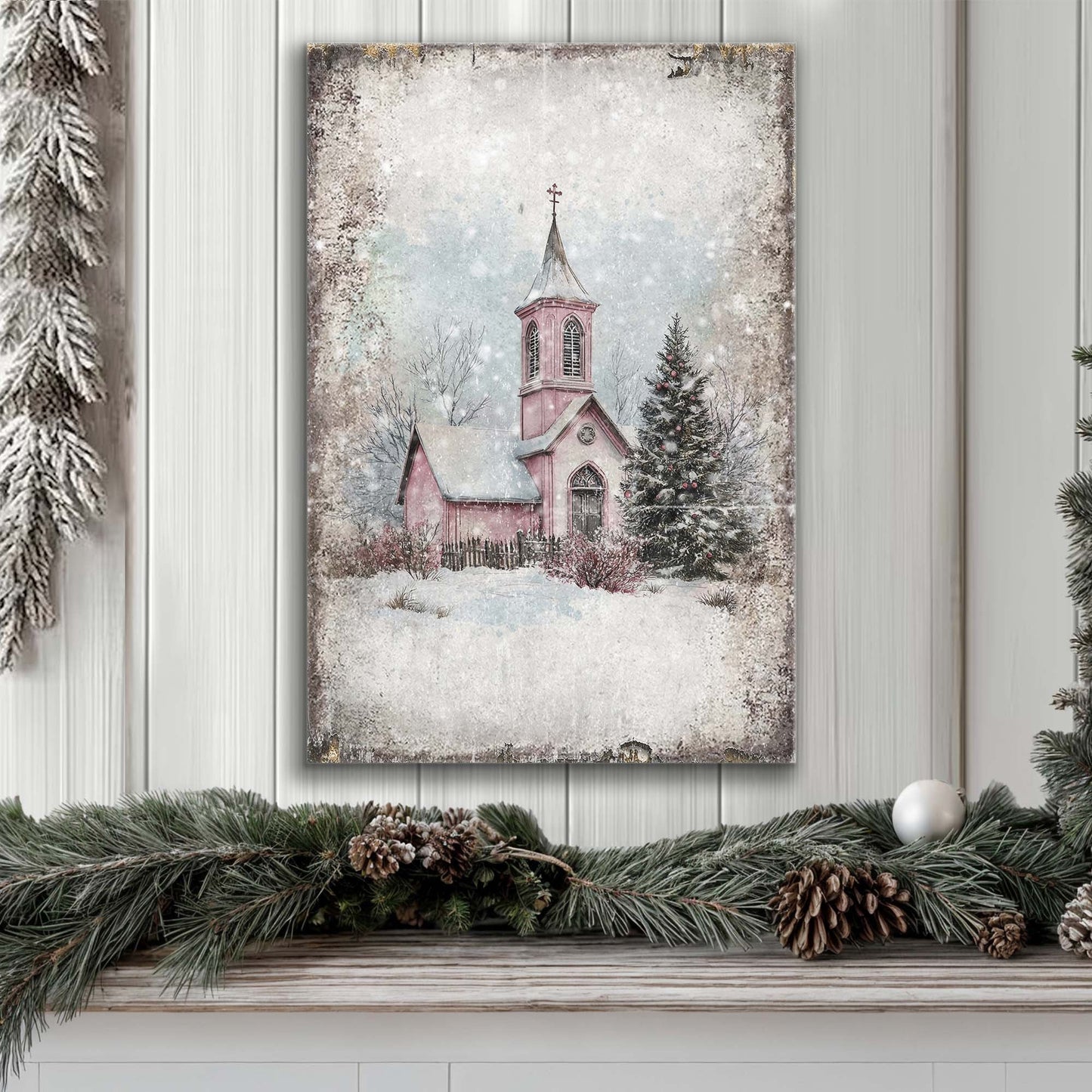 Holiday Church Scene – Vintage Edition Wall Art