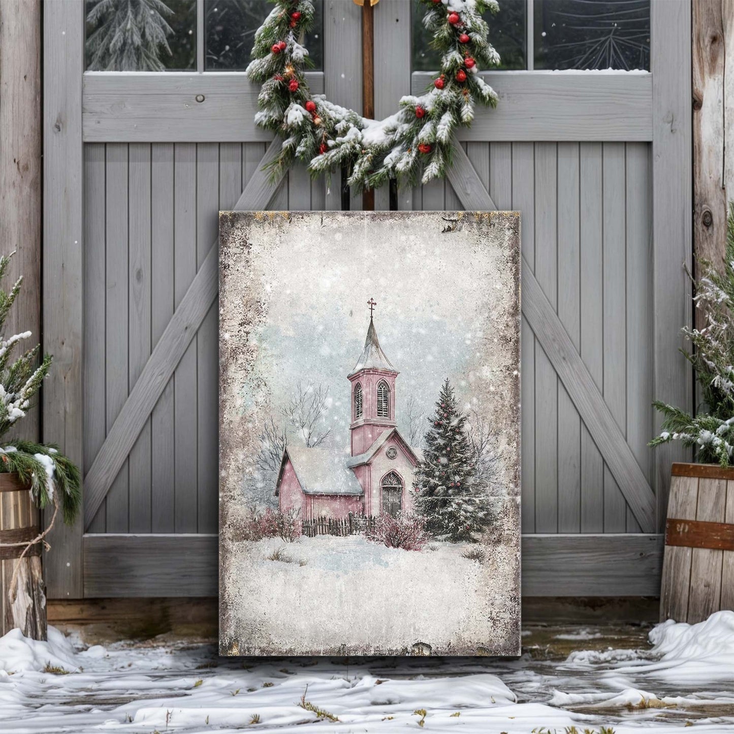 Holiday Church Scene – Vintage Edition Wall Art