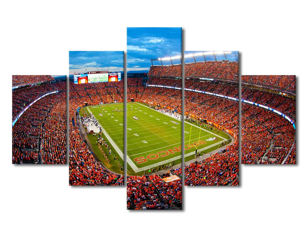 5 Panels Canvas Wall Art Empower Field at Mile High Paintings House Decor Football Prints on Canvas Sports Stadium Modern Artwork Picture for Living Room Framed Stretched Ready to Hang (60" Wx40 H)