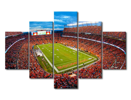 5 Panels Canvas Wall Art Empower Field at Mile High Paintings House Decor Football Prints on Canvas Sports Stadium Modern Artwork Picture for Living Room Framed Stretched Ready to Hang (60" Wx40 H)