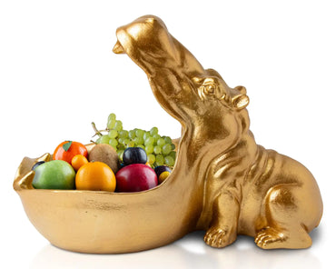 Comfify Hip Hippo Resin Figurine – Funky Hippopotamus Sculpture with Open Bowl Design for Snacks Keys or Trinkets – Decorative Holder with Elegant Golden Finish – Playful Accent for Modern Déco