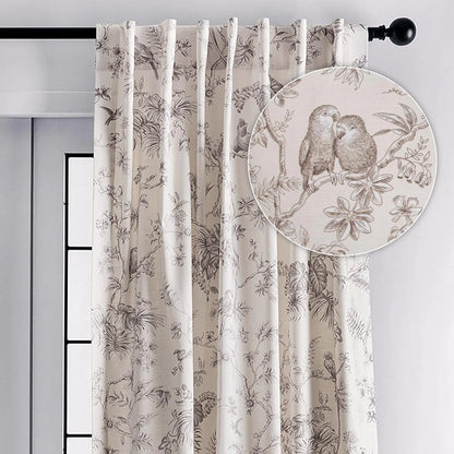 Maison d Hermine 100% Cotton Curtain - 50"x84" Beige Decorative Curtain - Aesthetic Curtains for Farmhouse Kitchen & Bedroom - for Spring & Summer - Jouy Paradis Collection