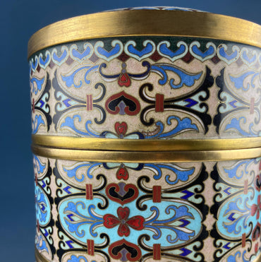 Antique Chinese Cloisonne Stackable Boxes. Set of 4 Bowls. Brass Trims. Food Carrier Trinket Storage. Ethnic Art. Asian Ethnic Home Decor.
