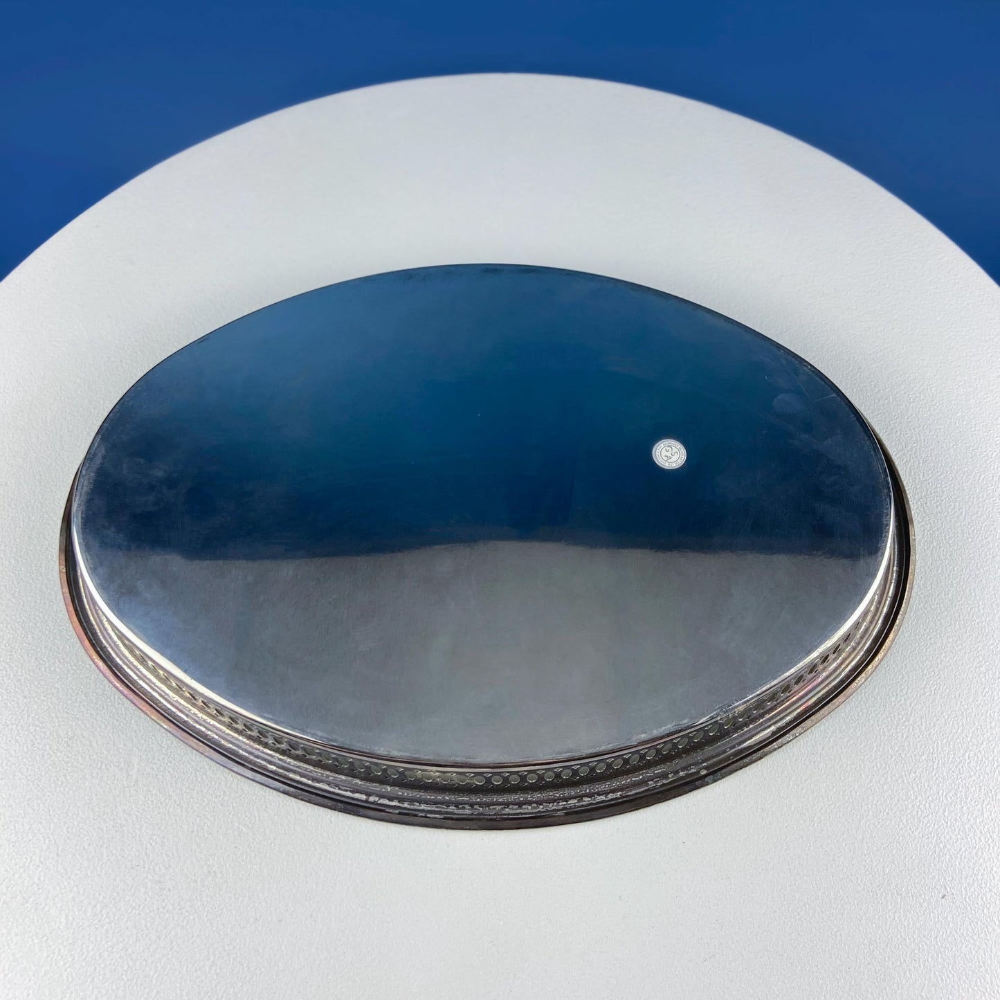 Antique Oval Silver & Glass Serving Platter. Godinger Silver Art. Fluted Glass with Etched Reticulated Silver Tray. Hosting Essential.