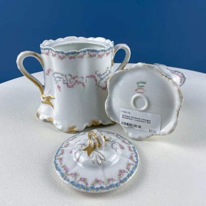 Antique Limoges Breakfast Lunch Dish Set for 8. Floral Motif: Forget-me-Nots Tea Roses. French Country Living. Dining Tea Room Decor.