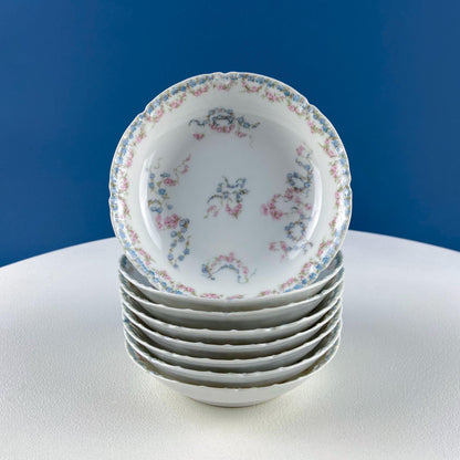 Antique Limoges Breakfast Lunch Dish Set for 8. Floral Motif: Forget-me-Nots Tea Roses. French Country Living. Dining Tea Room Decor.