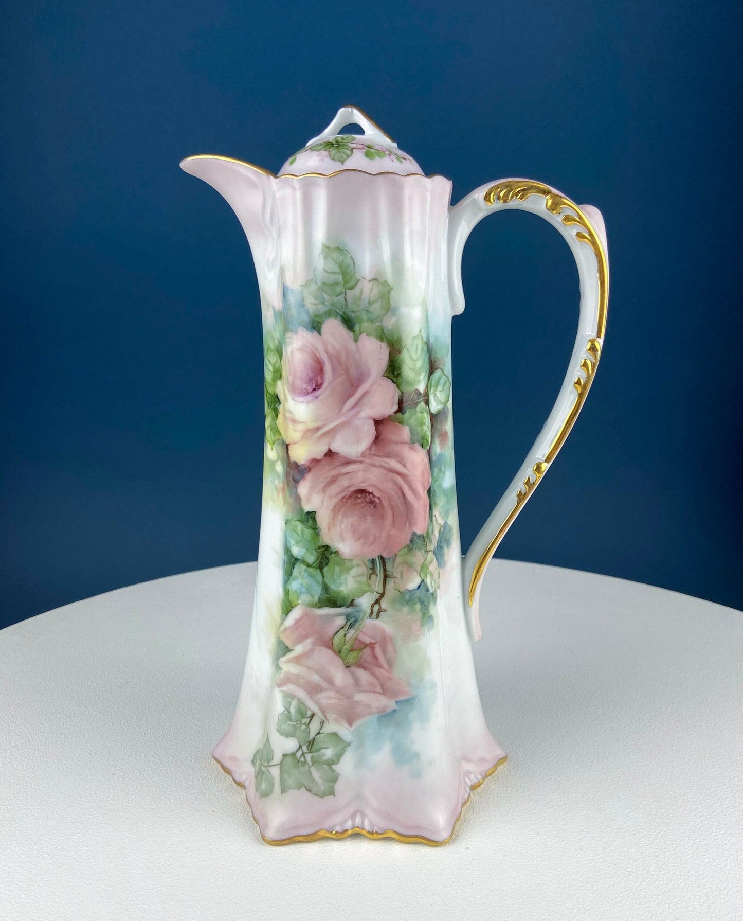 Antique Limoges Coffee Pot or TeaPot. Tall 12-Inch Stunning Vase. Hand-Painted Red Poppies. Beautiful Silhouette. Bohemian Chic.