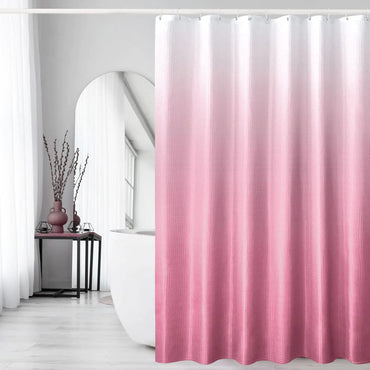 Gibelle Pink Shower Curtain Ombre Fabric Shower Curtains for Bathroom Waffle Weave Textured Bathroom Curtain with Hooks Water Repellent and Machine Washable 72 x 72