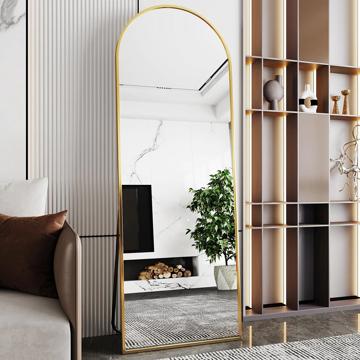 AUYHM nanoglass Arch Mirror Full LengthGold Mirror Full Length 71"x26"Standing Mirror Full LengthFull Body Mirror for BedroomLarge Mirror(Gold)