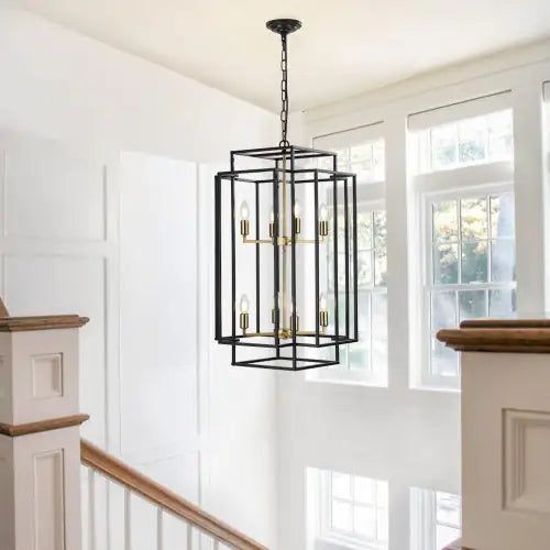 Black & Gold 8-Light Tiered Chandelier
