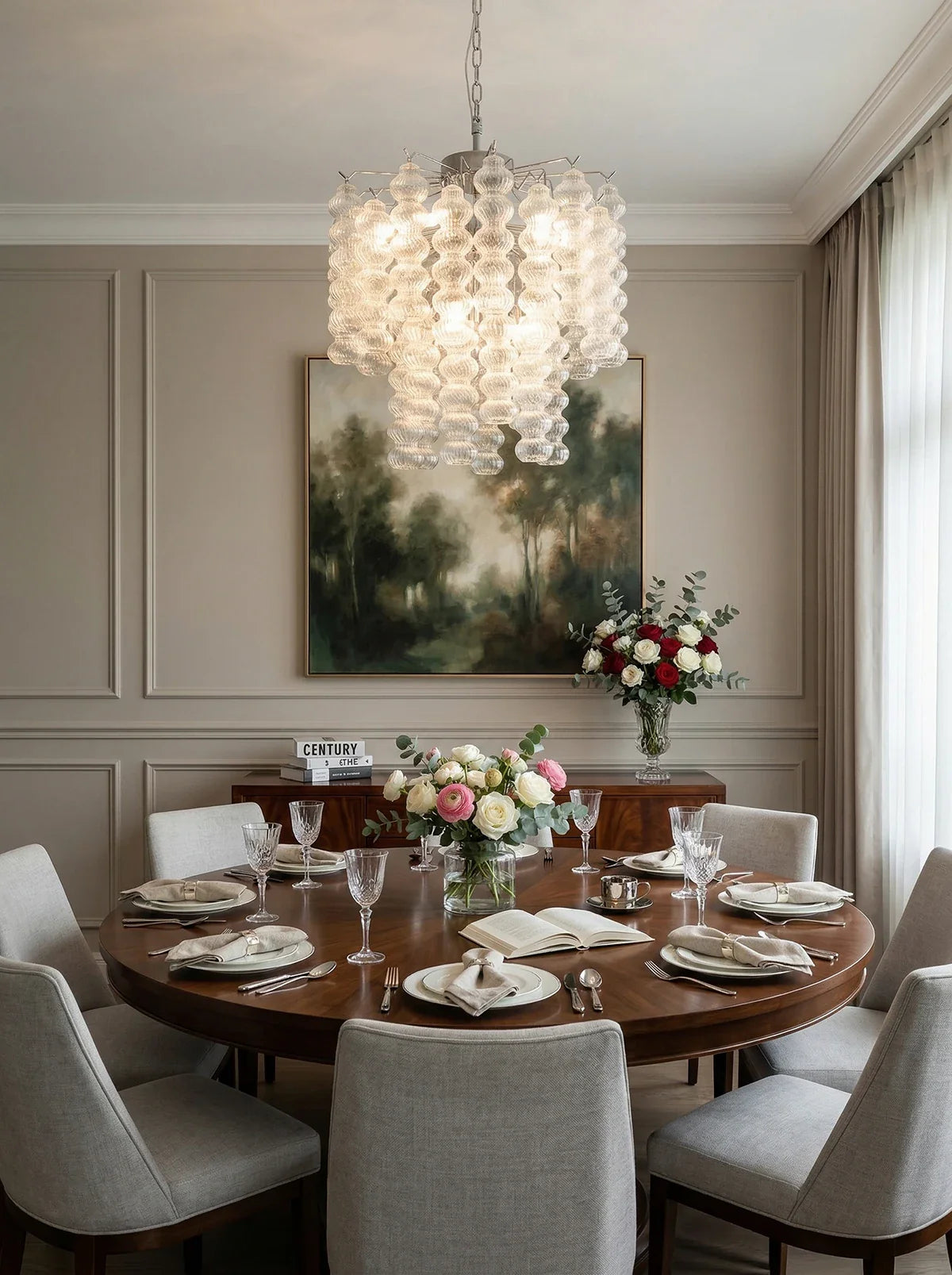 Vertical Textured Glass Bead Chandelier