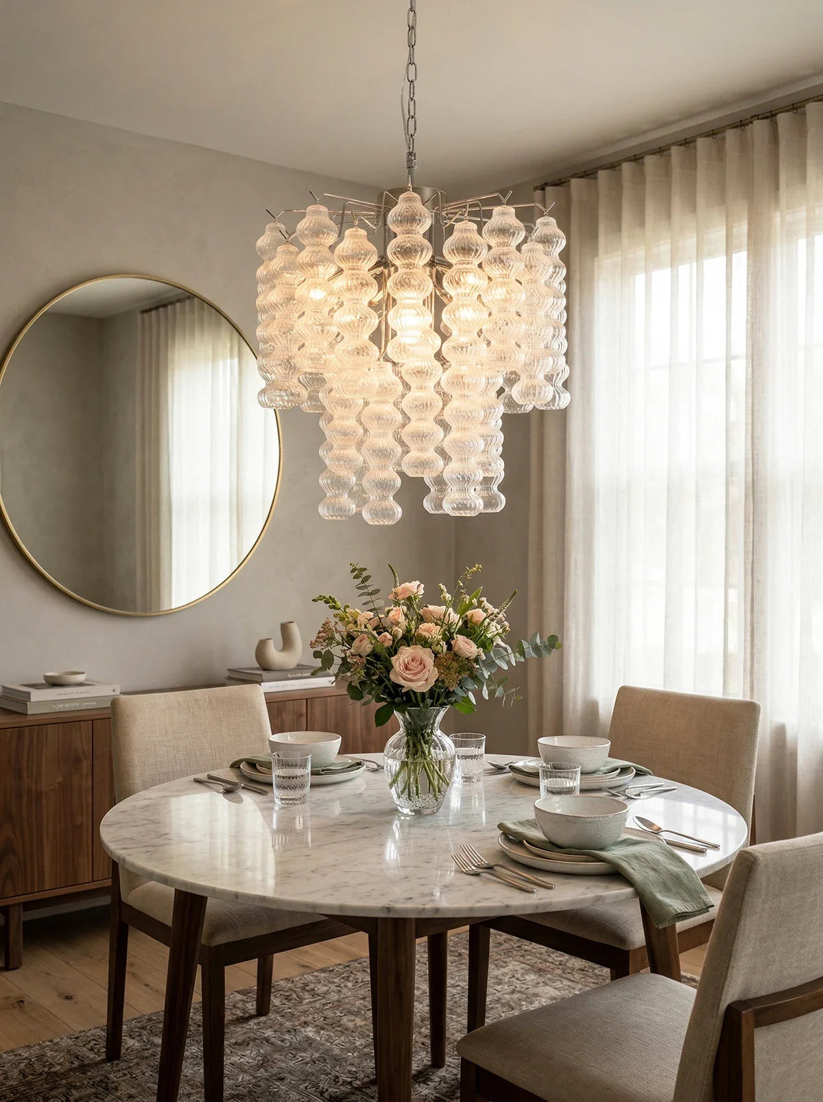 Vertical Textured Glass Bead Chandelier