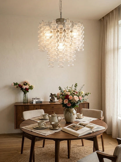 Vertical Textured Glass Bead Chandelier