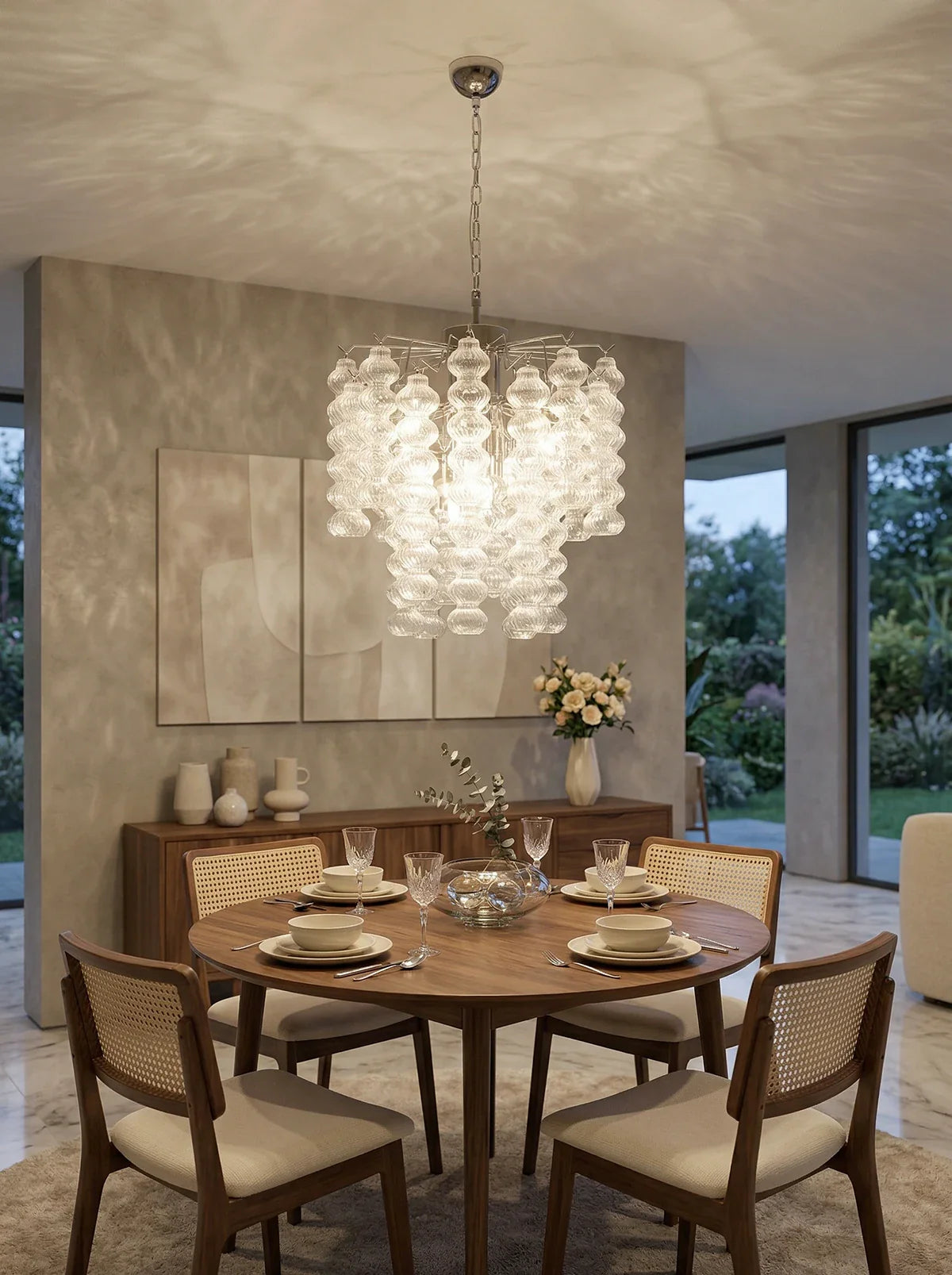 Vertical Textured Glass Bead Chandelier