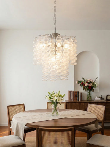 Vertical Textured Glass Bead Chandelier
