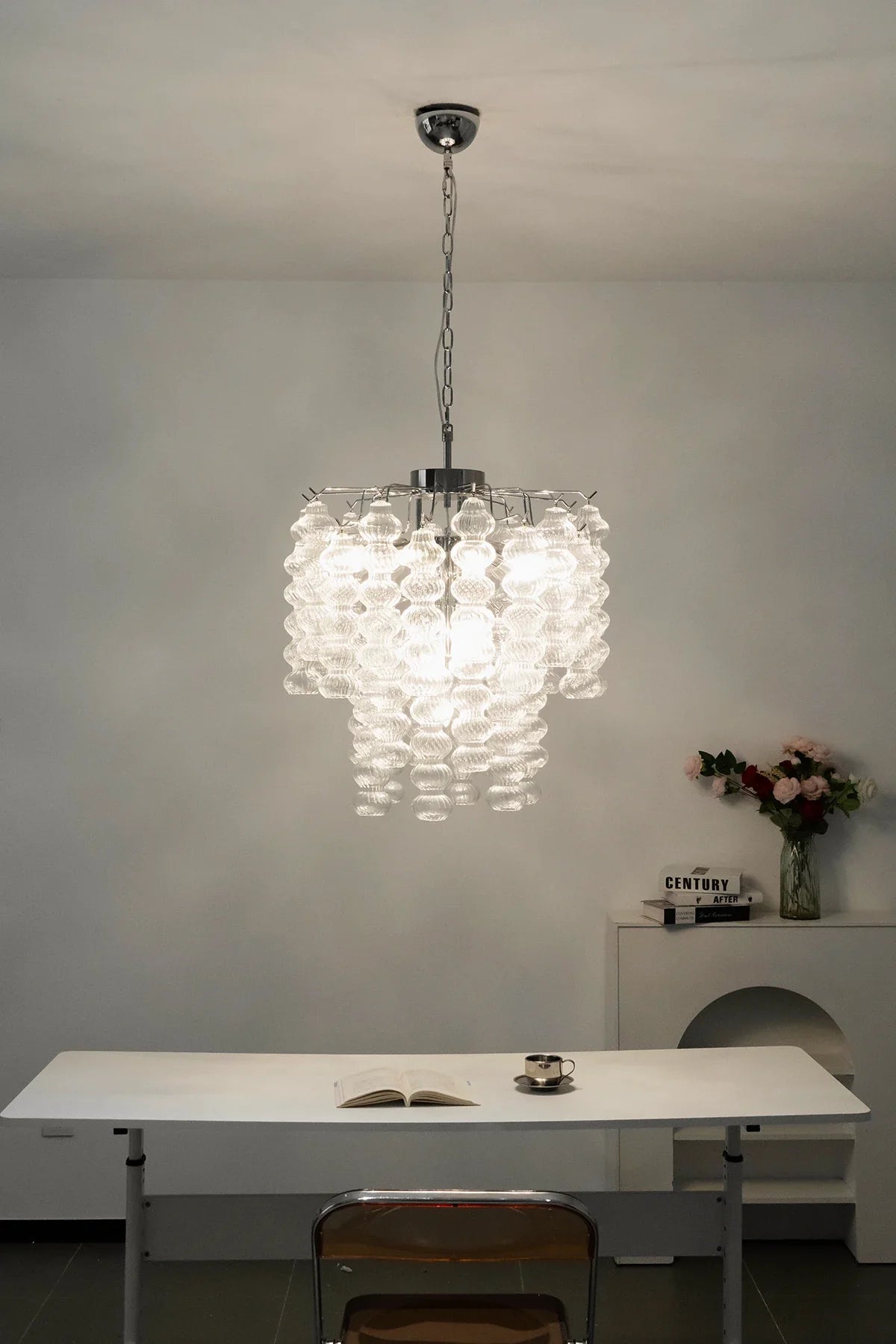 Vertical Textured Glass Bead Chandelier