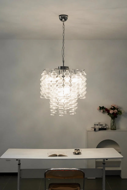Vertical Textured Glass Bead Chandelier