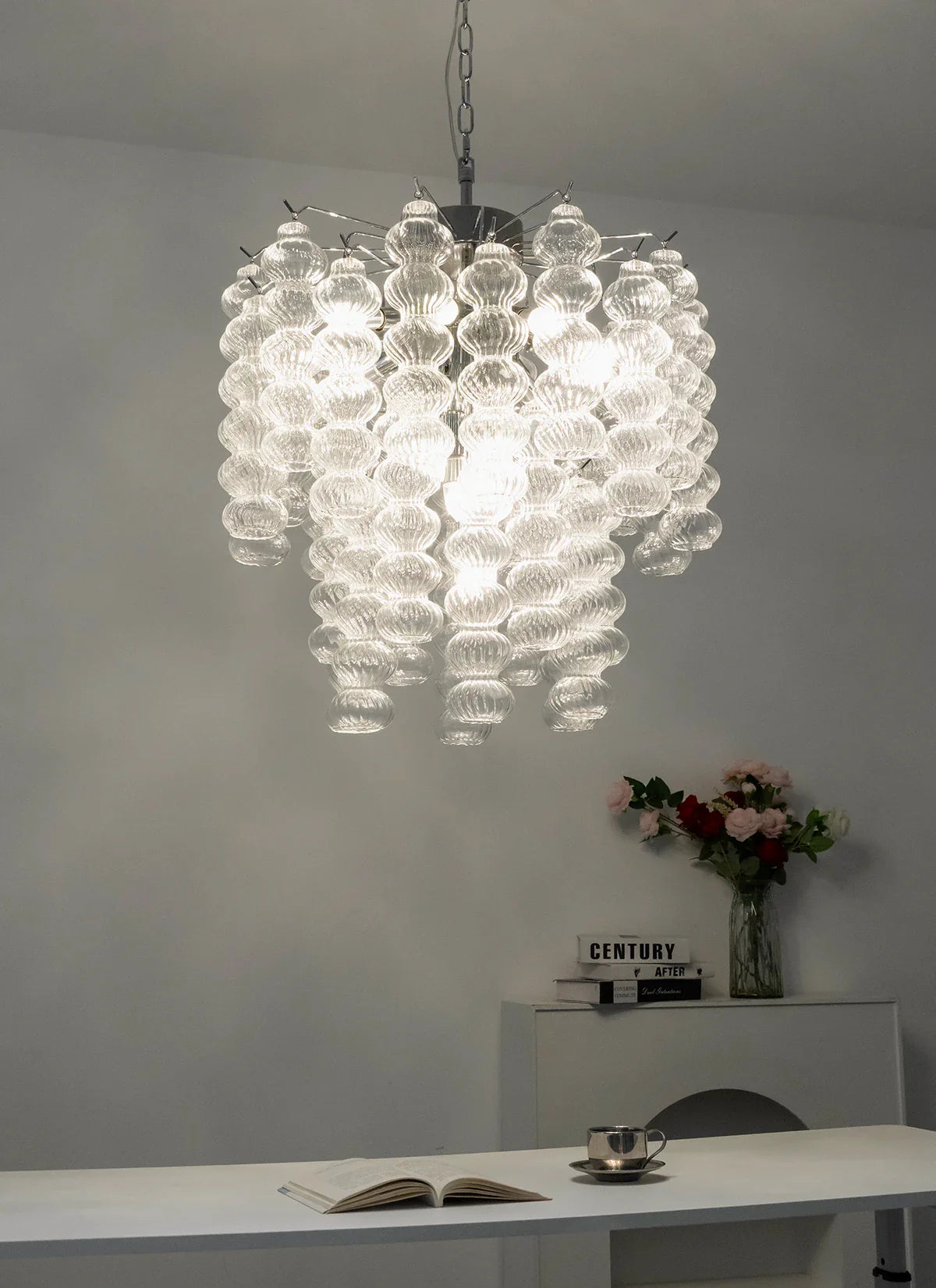 Vertical Textured Glass Bead Chandelier