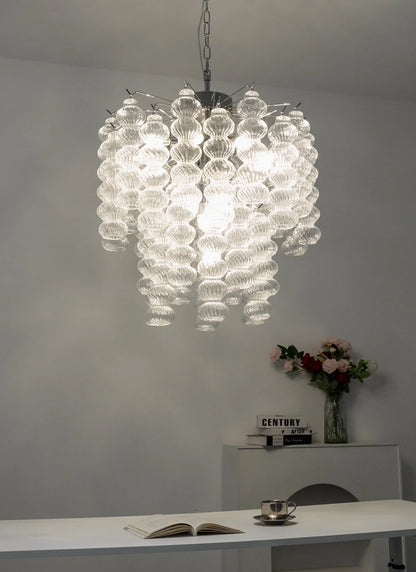 Vertical Textured Glass Bead Chandelier