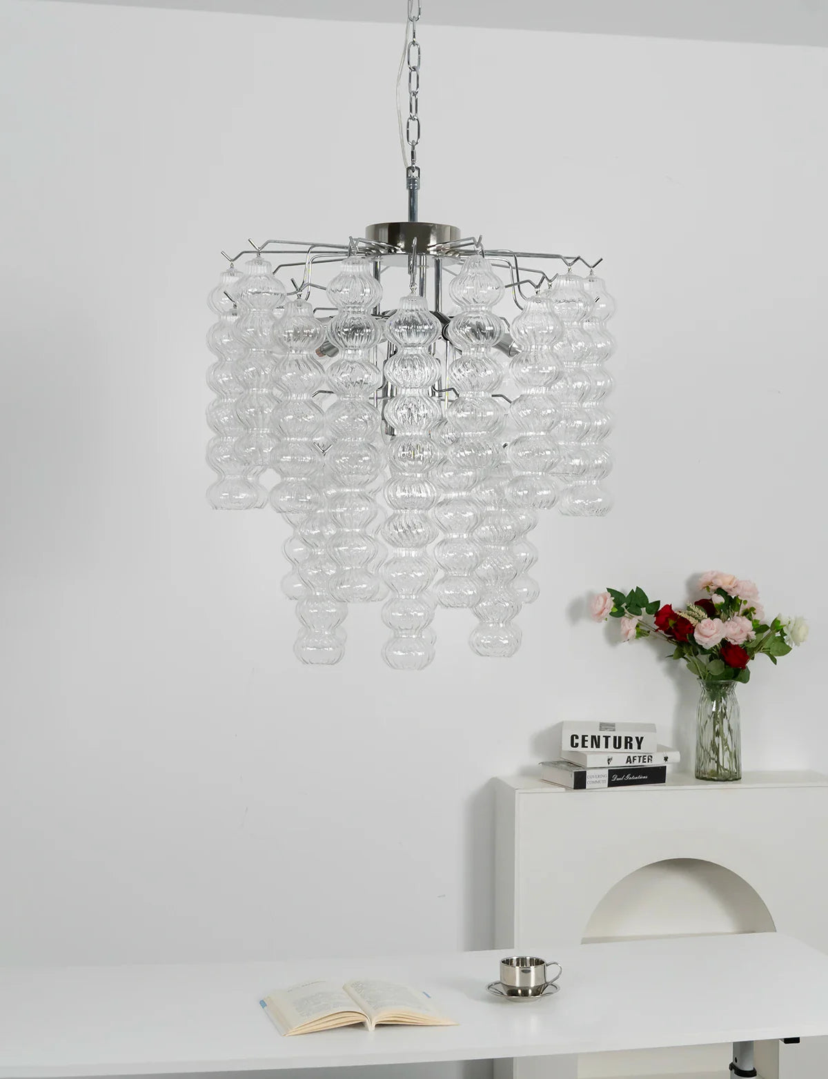 Vertical Textured Glass Bead Chandelier