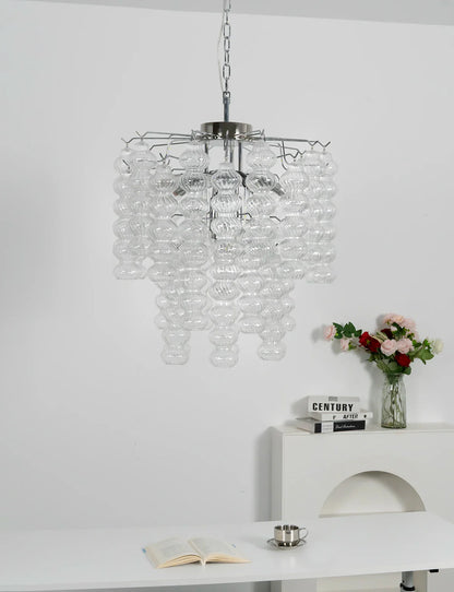 Vertical Textured Glass Bead Chandelier