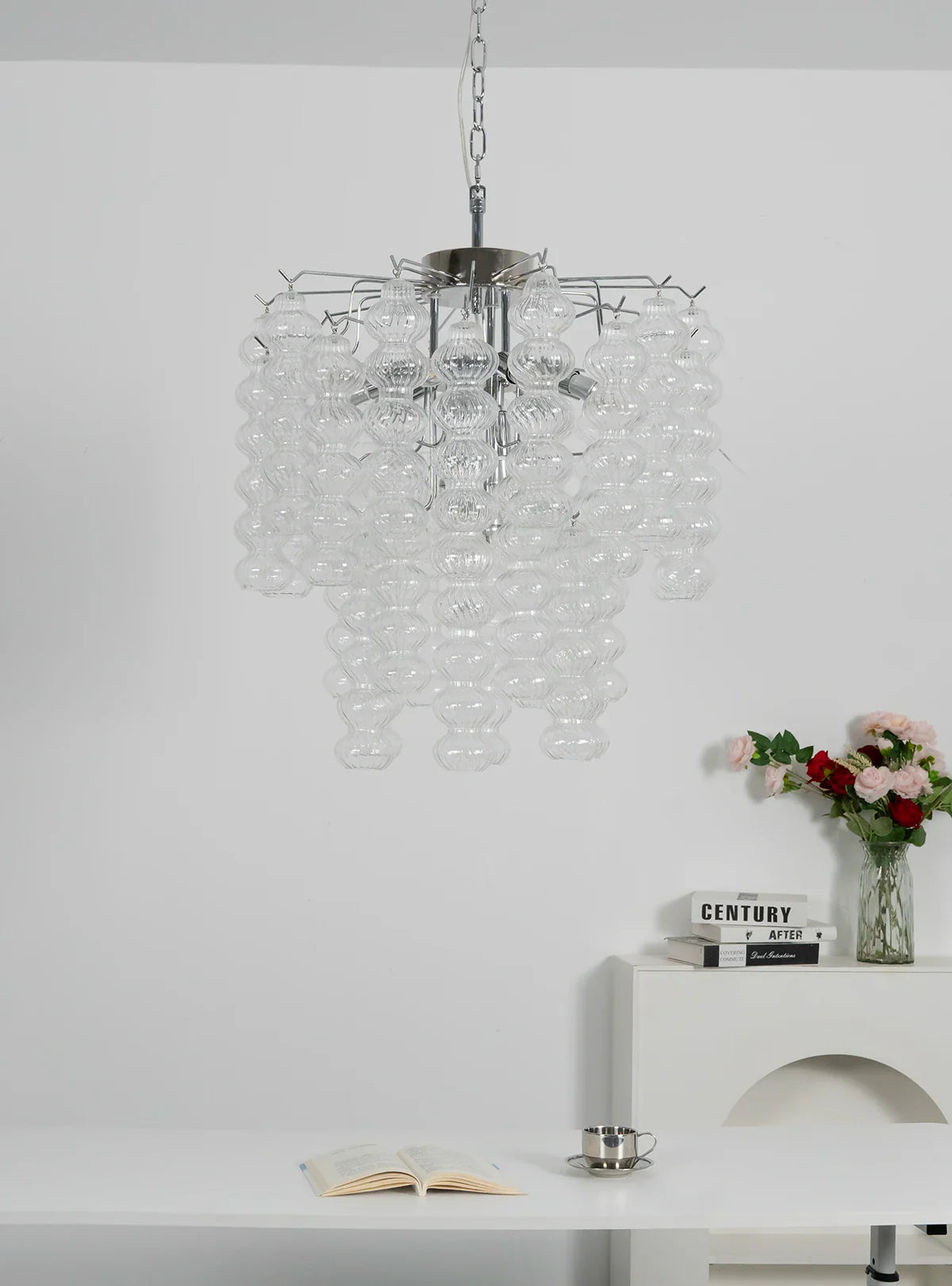Vertical Textured Glass Bead Chandelier