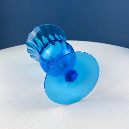 Blue Hand-Blown Glass Footed Vase. Large Goblet with Thumb Print Motif. Collectible Modern Glass. Home or Retail Decor. Interior Design Idea