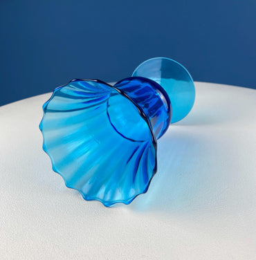 Blue Hand-Blown Glass Footed Vase. Large Goblet with Thumb Print Motif. Collectible Modern Glass. Home or Retail Decor. Interior Design Idea