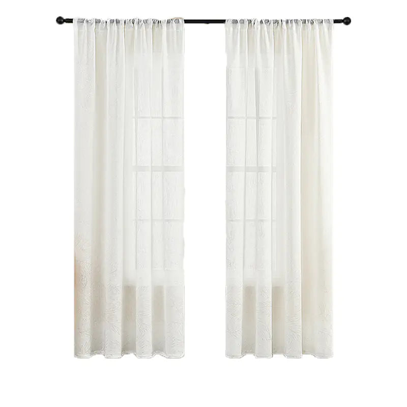 Amazon Cross-Border Sheer White Curtains with Leaf Pattern