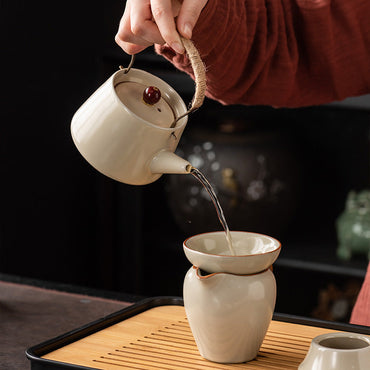 Ru Kiln Chinese Kung Fu Tea Set Household Ceramic Xishi Pot Hovering Cover Bowl Tea Cup Set