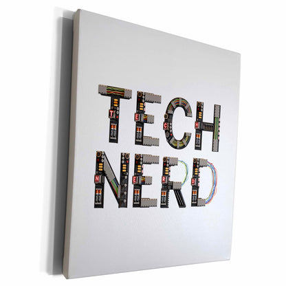 3dRose Tech Nerd funny text made of electronic chips on white - Museum Grade Canvas Wrap (cw_339308)