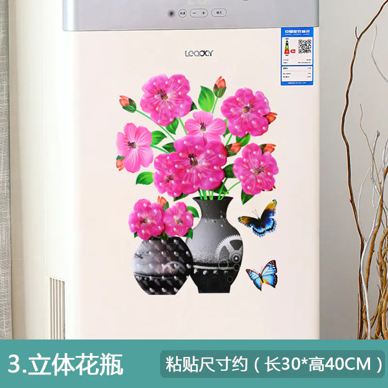 3D Faux Flower Vase Wall Decor for Bedroom