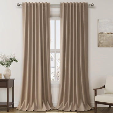 100% Blackout Linen Curtains 102 Inches Long 2 Panels Set for Bedroom Tan Back Tab Black Out Curtain Modern Urban Noise Cancelling Total Light Blocking Window Curtains 102 Length 52X102 Inches